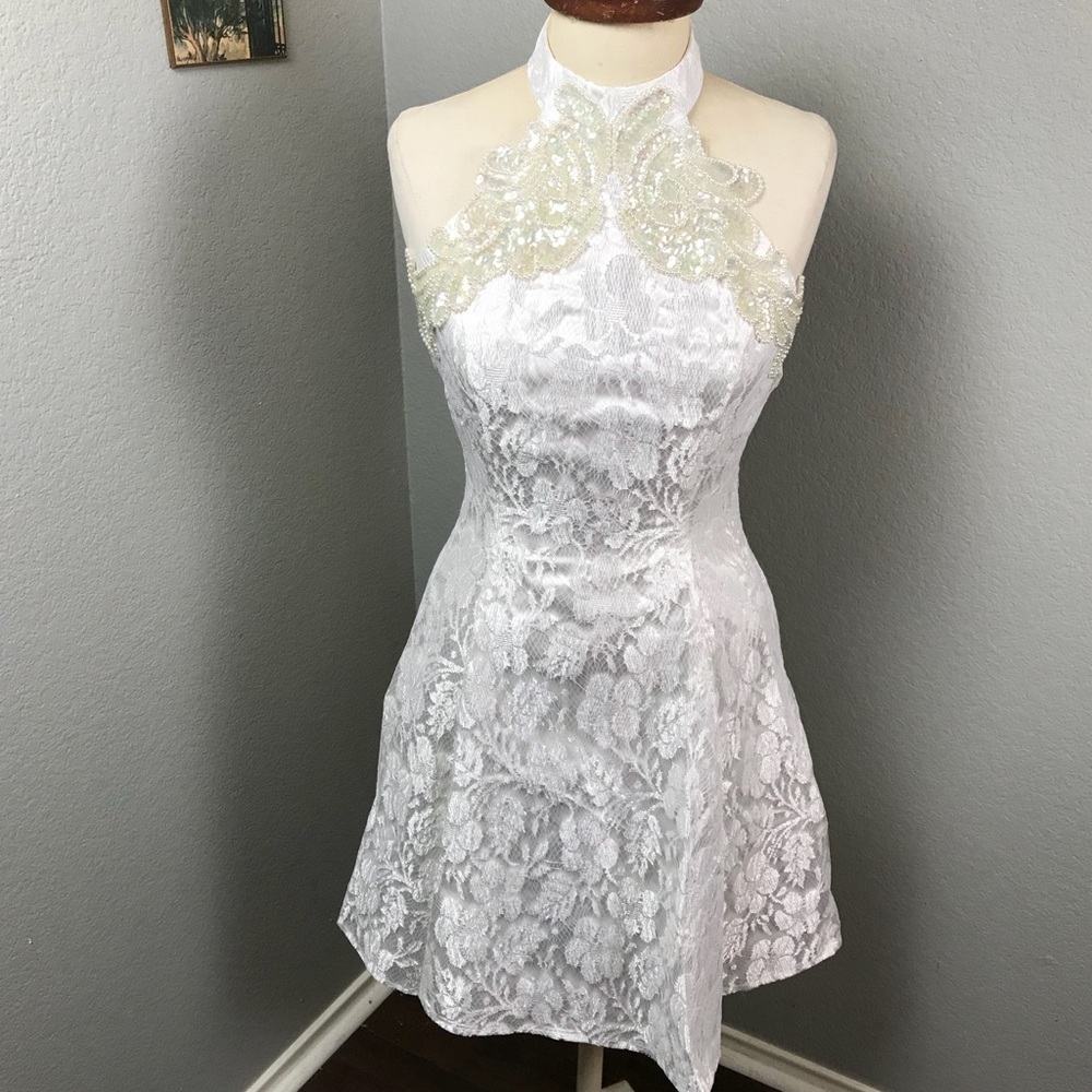 Betsy & Adam white halter‎ dress size 5/6